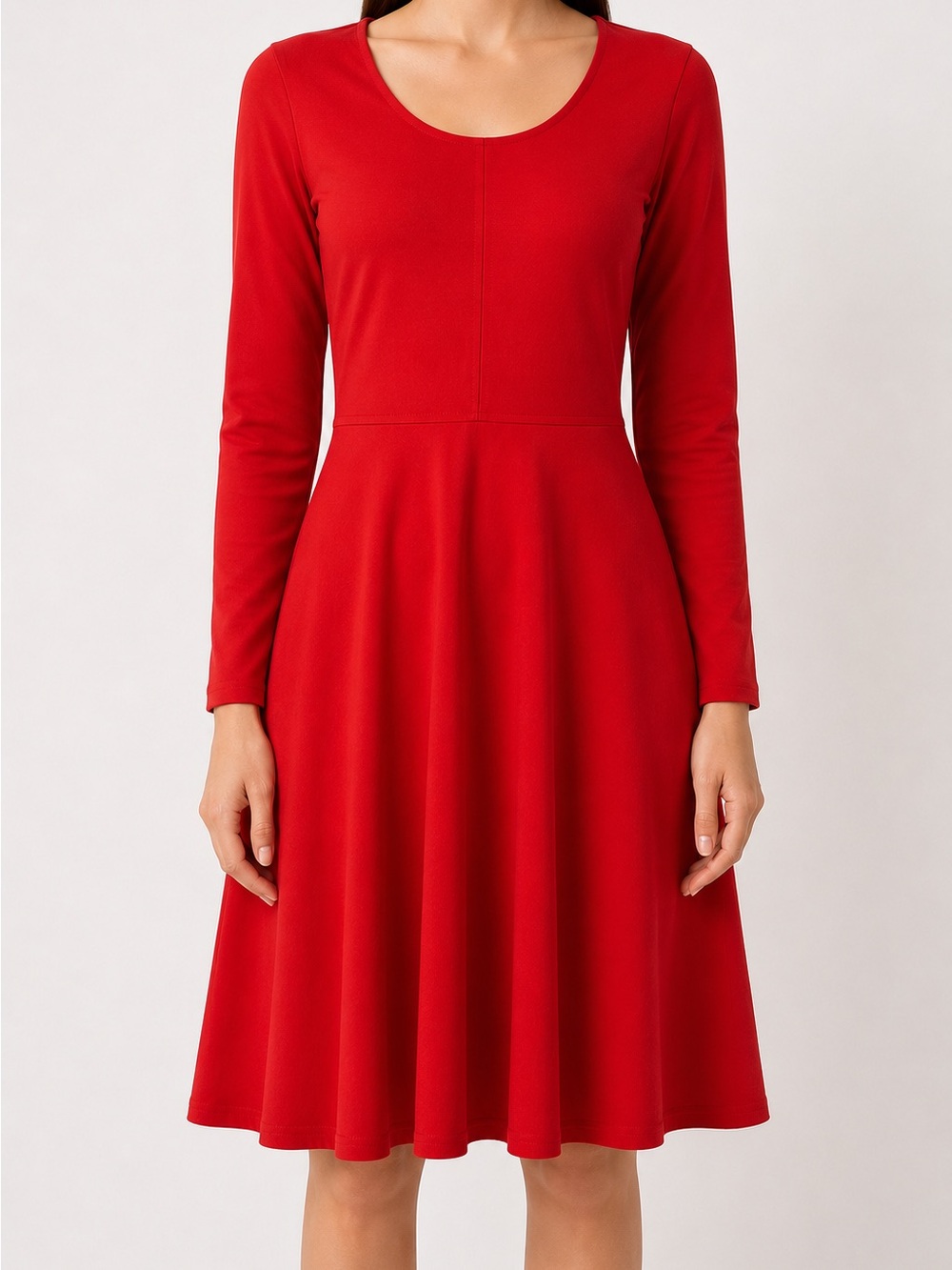 Metaphor Red Long-Sleeve Fit-and-Flare Midi Dress